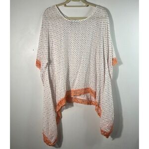 Womens L & B Textured Mini Square Lagenlook Crochet Hem Tunic White Multi XL